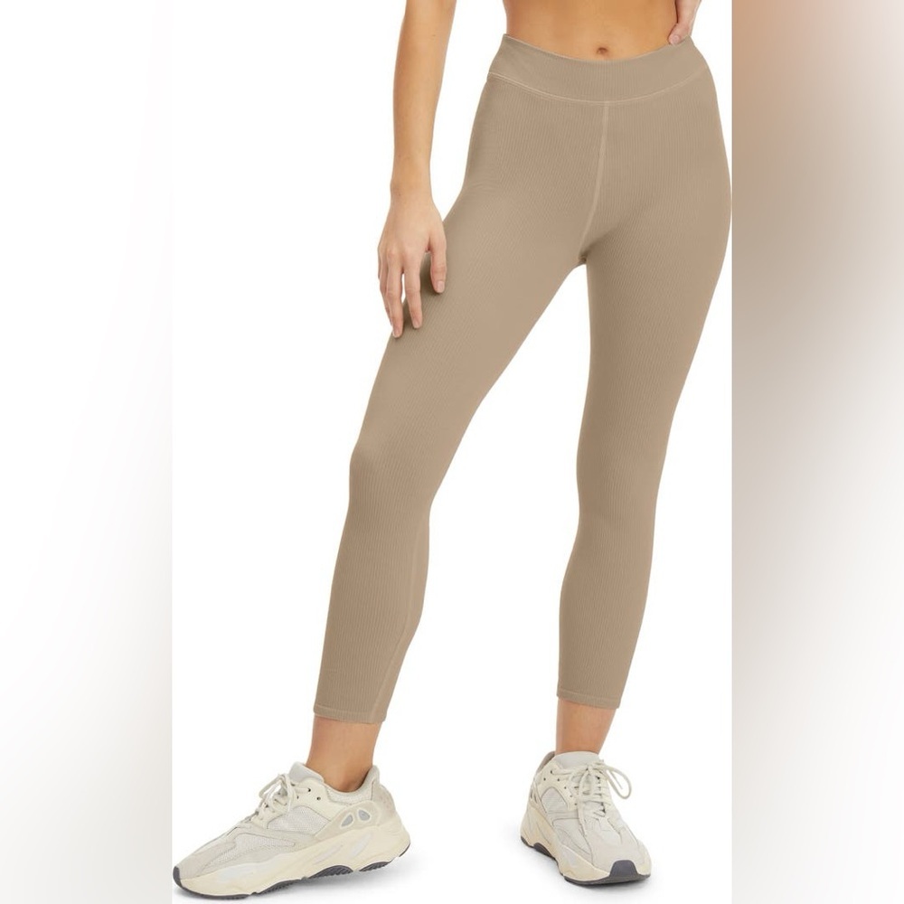 Good American Seamless Chunky Rib Legging High Rise Brindle Beige 1/2 S/M